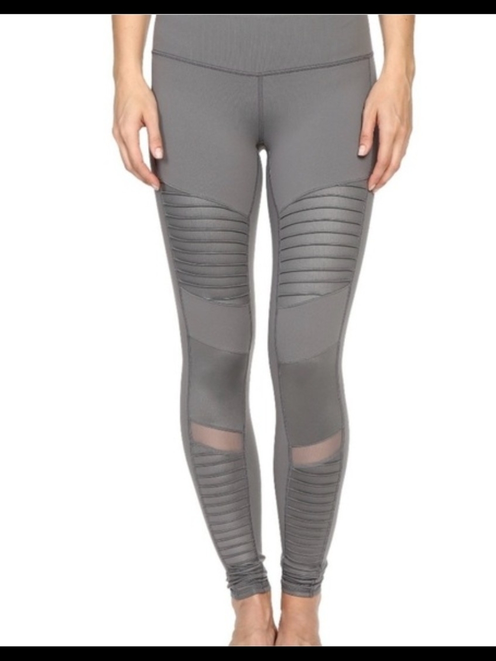 ALO Yoga Grey Moto Ribbed Leggings with Mesh Panels